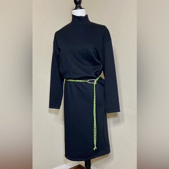 Zara Black MIDI DRESS with belt turtleneck fleece inside Trafaluc collection - Picture 5 of 14